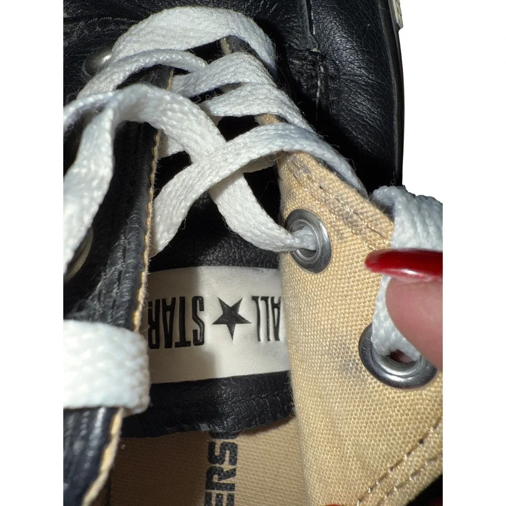 Converse All Star Black Leather Lace Up Low Top Sneaker Boat Shoes Men 6 Women 8